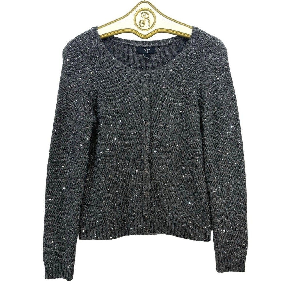 Aqua Wool Cashmere Cardigan Sweater SMALL Gray Knit Button Sequin Glam Twee